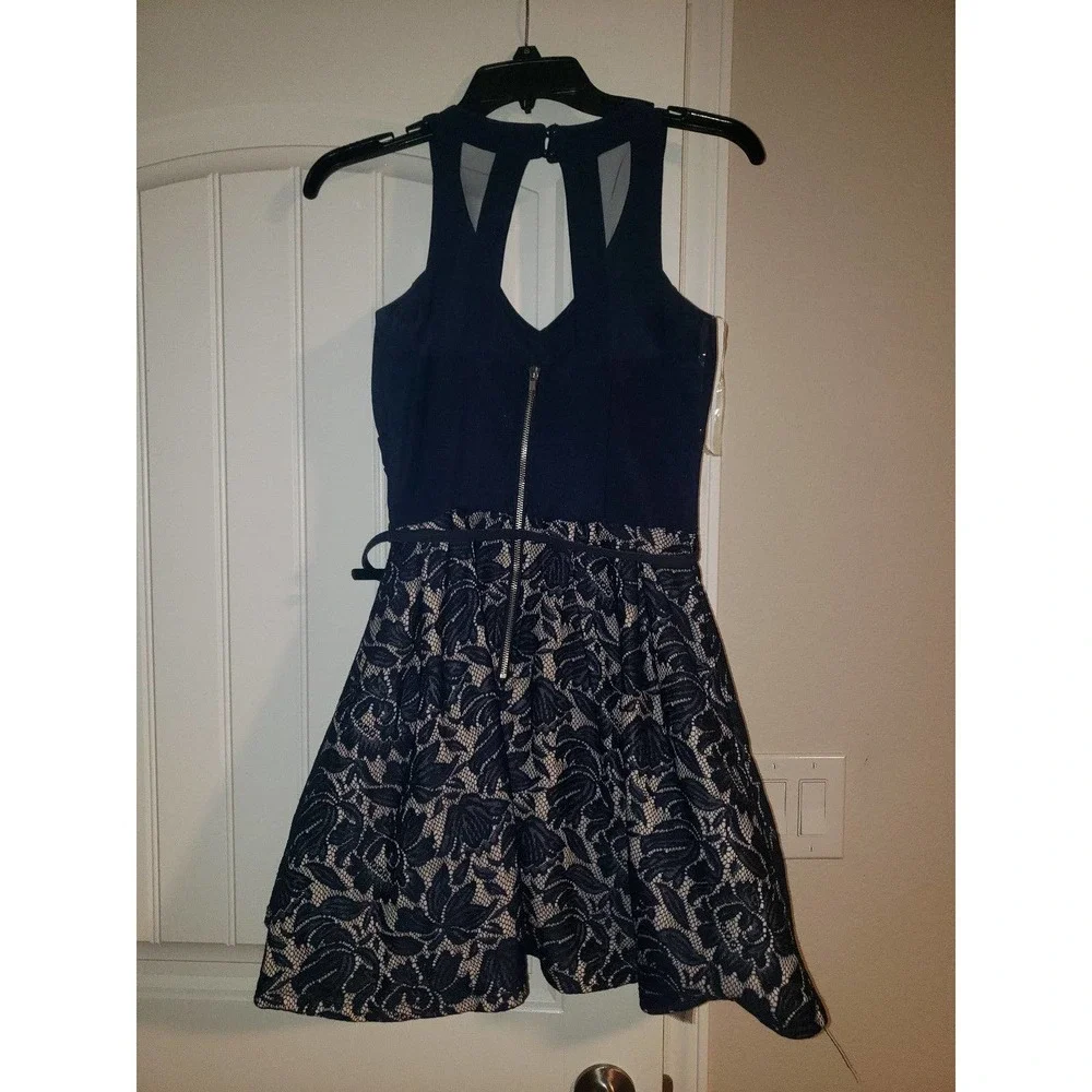 Like New Navy Blue above knee cocktail dress size 3 by Crystal Doll - Picture 3 of 6